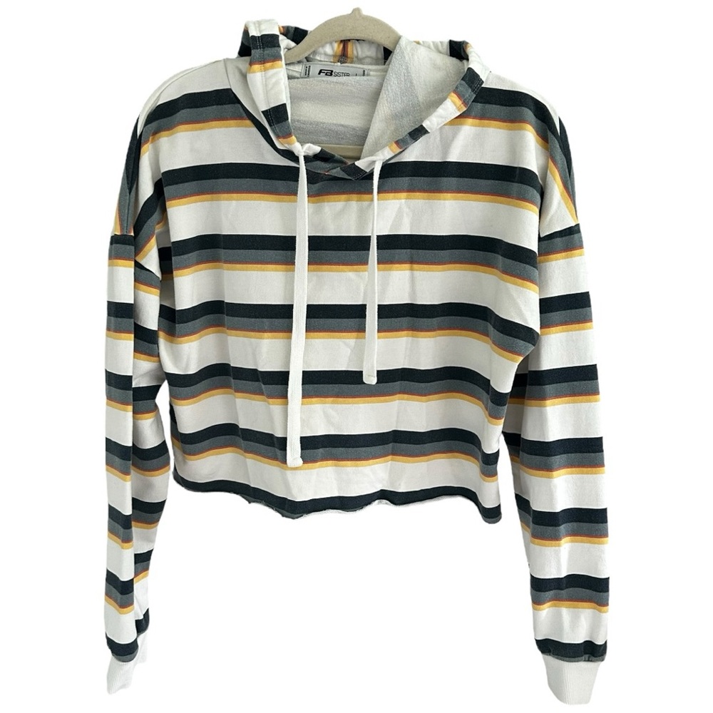 FB Sister Women’s Striped Cropped Long Sleeve Hoodie  Sz L‎